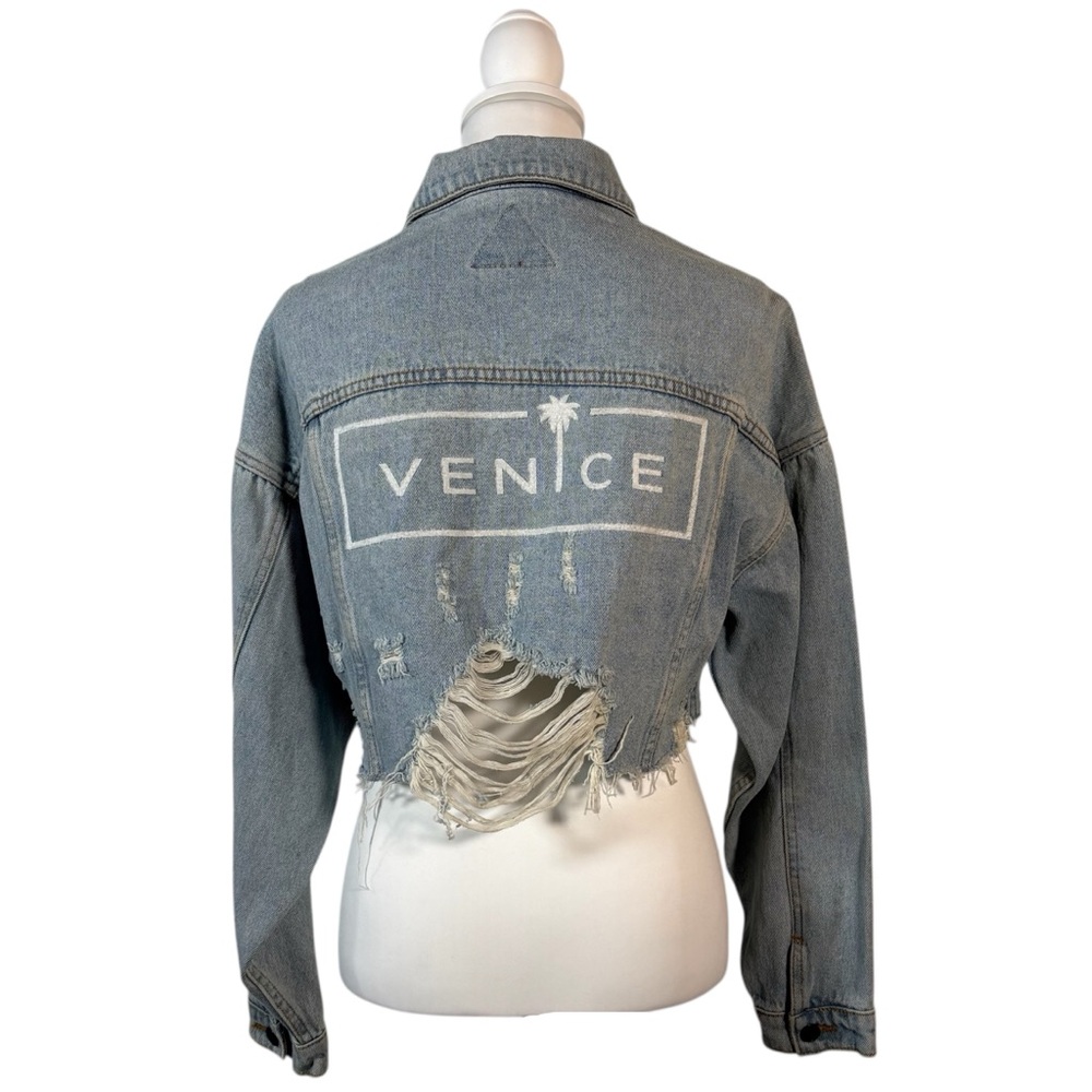 Y2K Crop Denim Jacket Women’s S M Venice Distressed California Casual